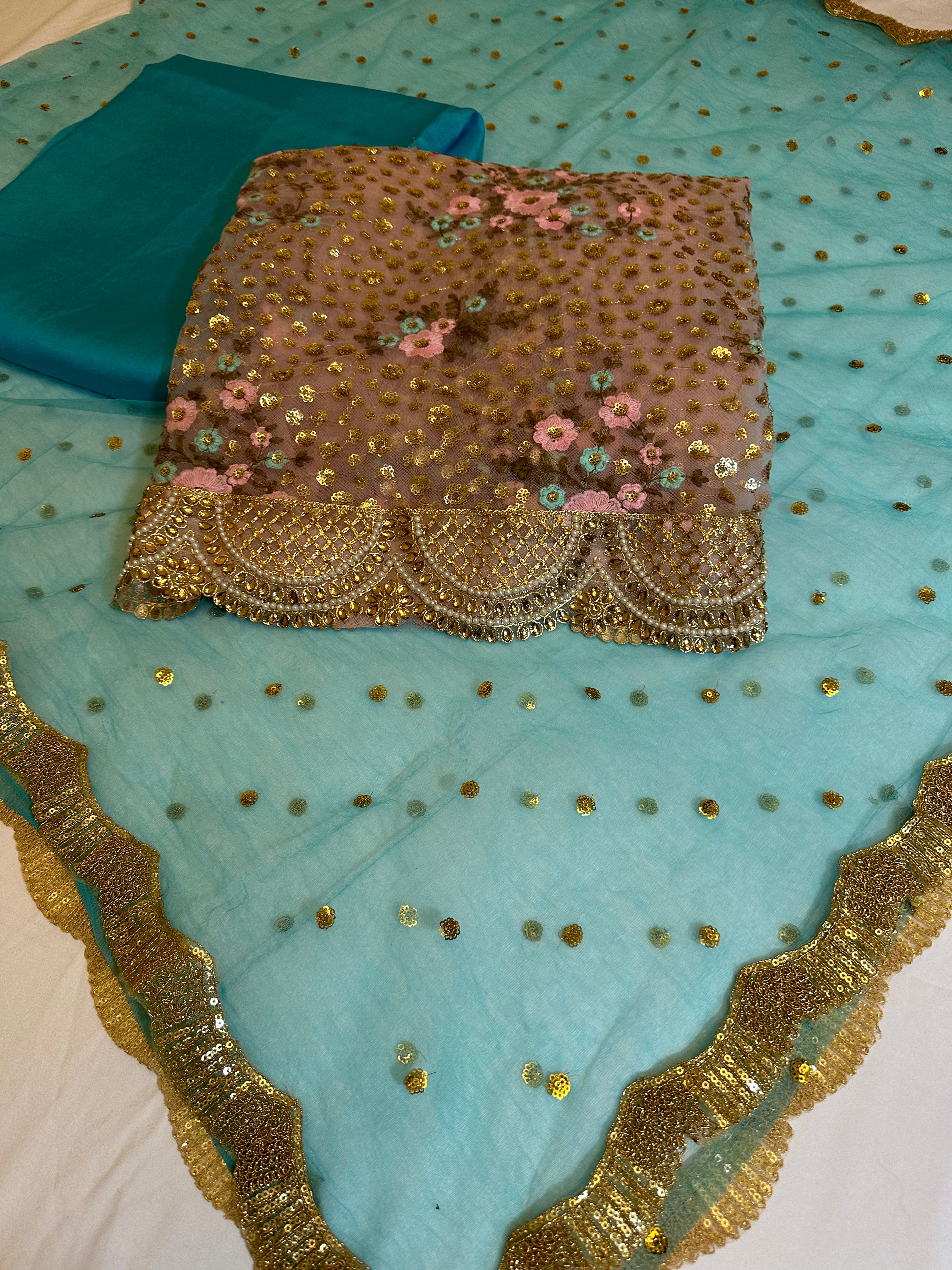Unstitched Blue and Gold Suit