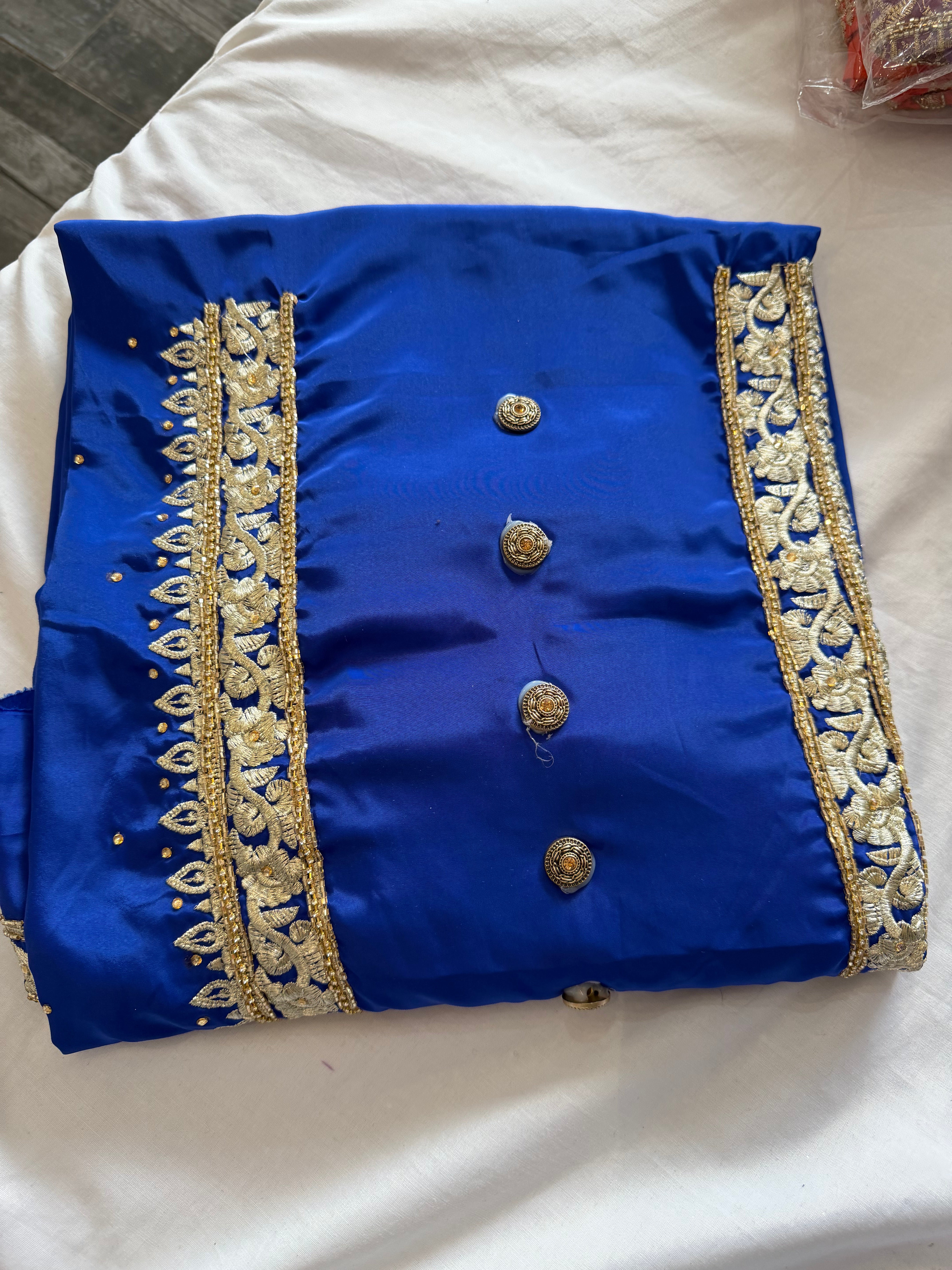 Royal Blue & Gold Crape unstitched Suit