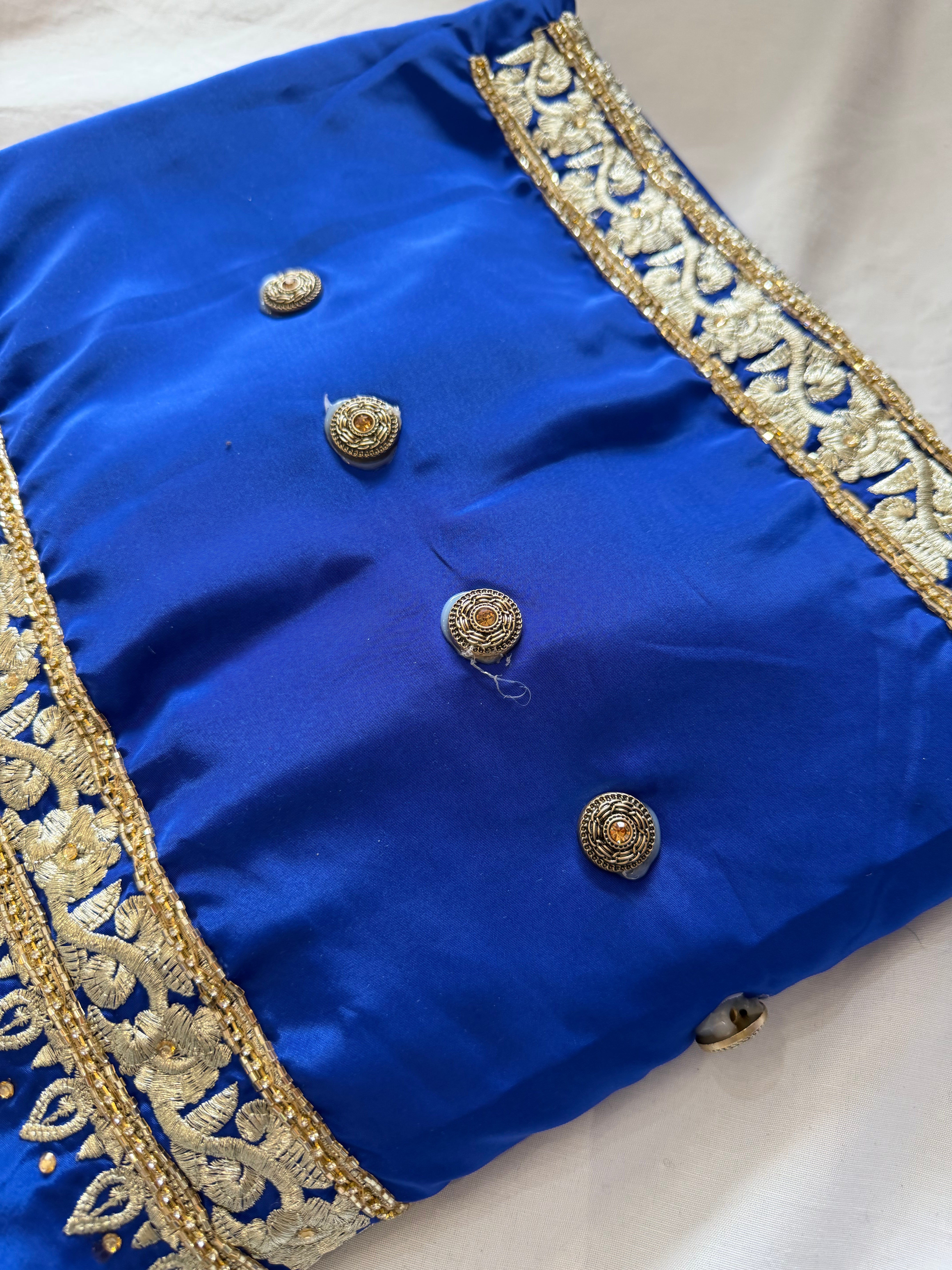 Royal Blue & Gold Crape unstitched Suit