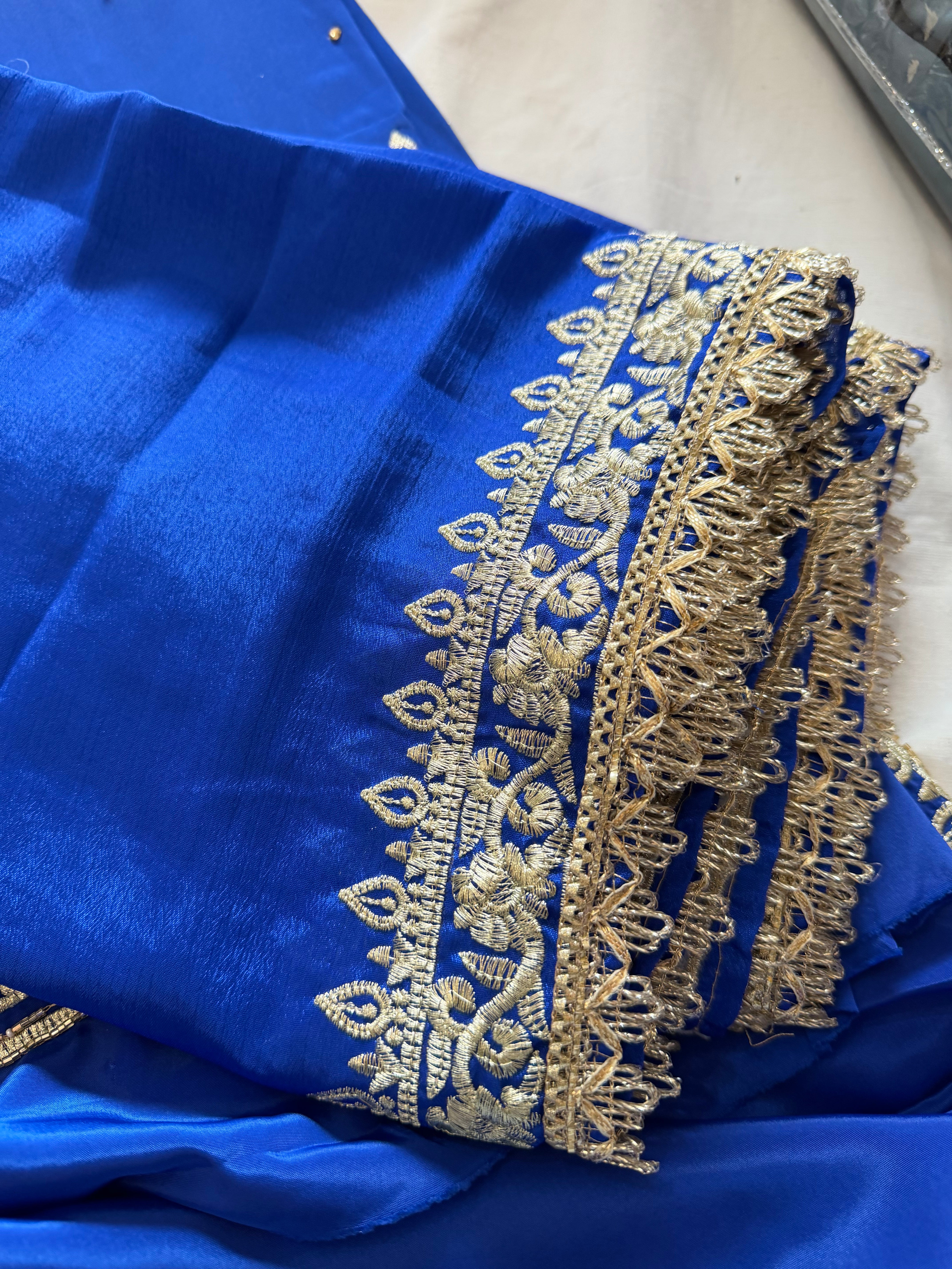 Royal Blue & Gold Crape unstitched Suit