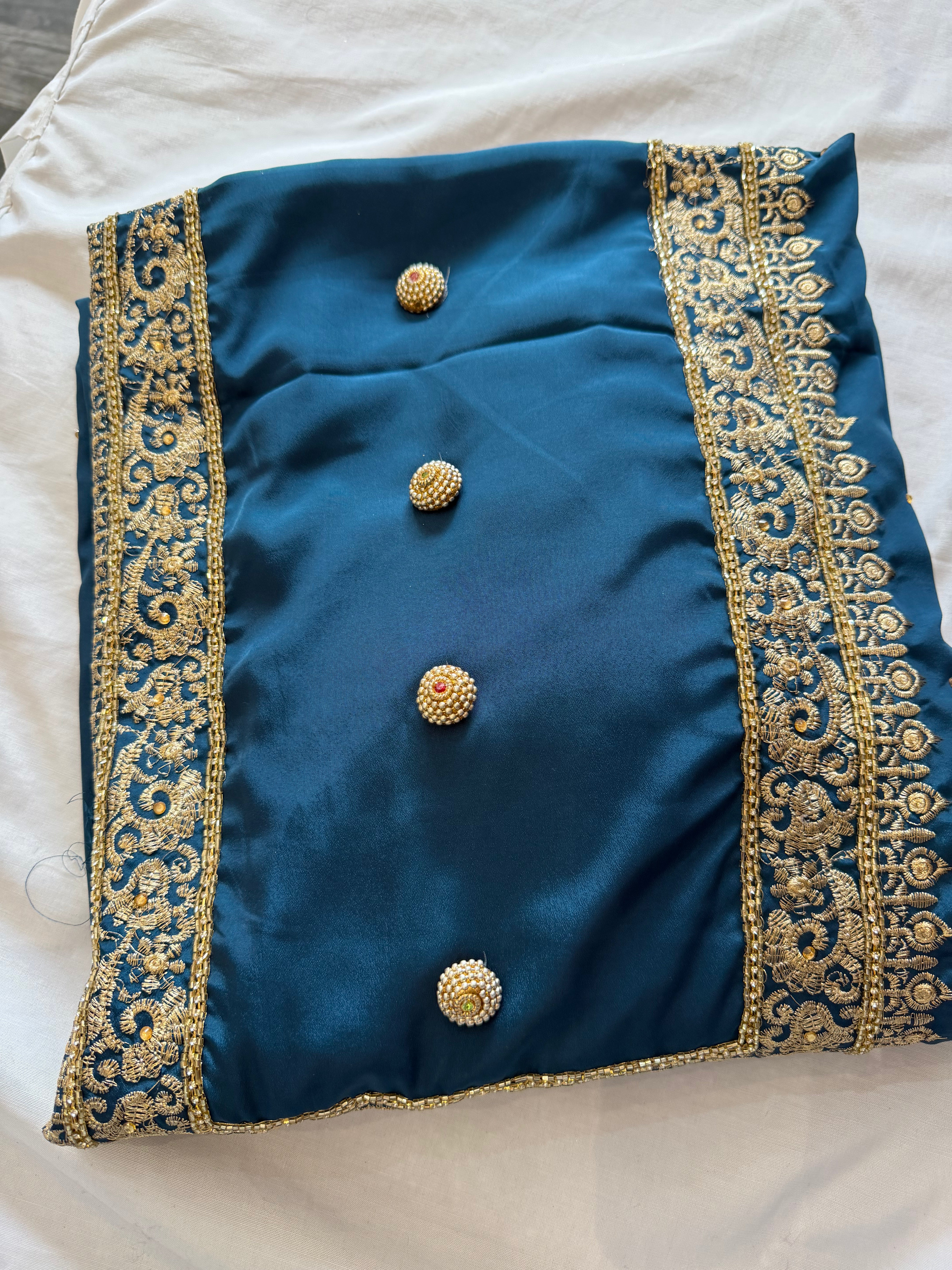 Sky Blue & Gold Crape unstitched Suit