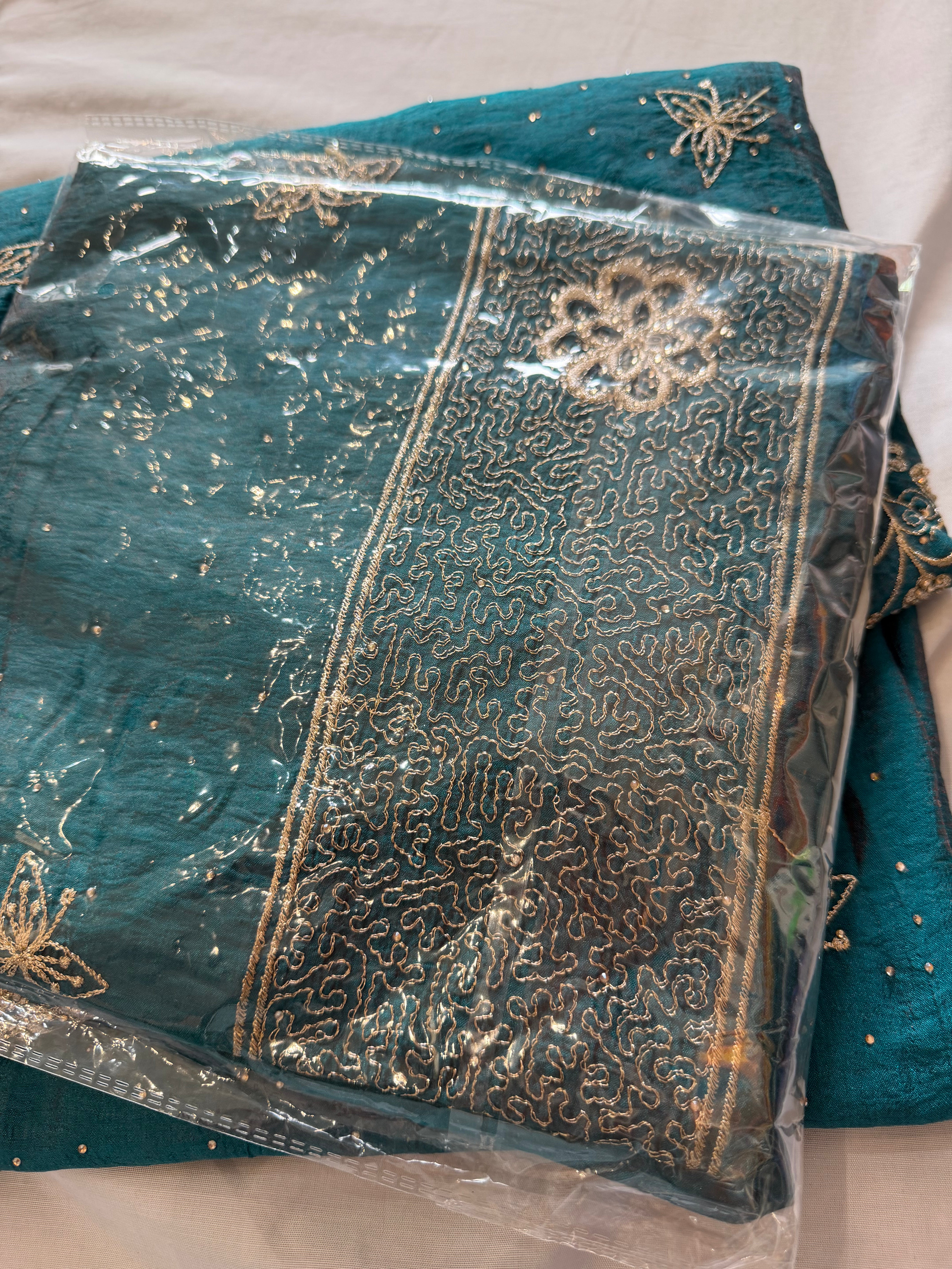 Green Gold Kadai Unstitched Suit
