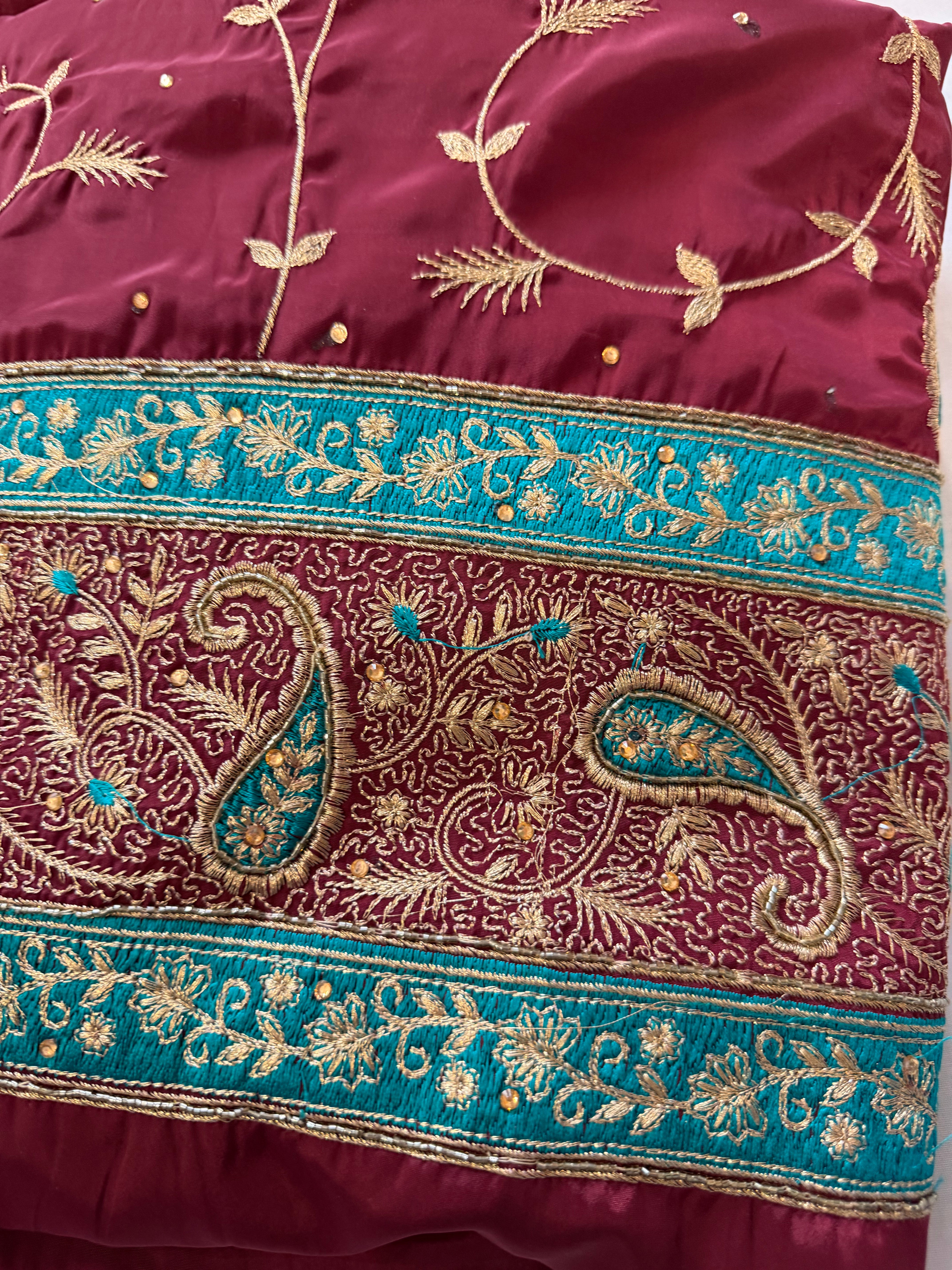 Red and Blue Silk unstitched suit