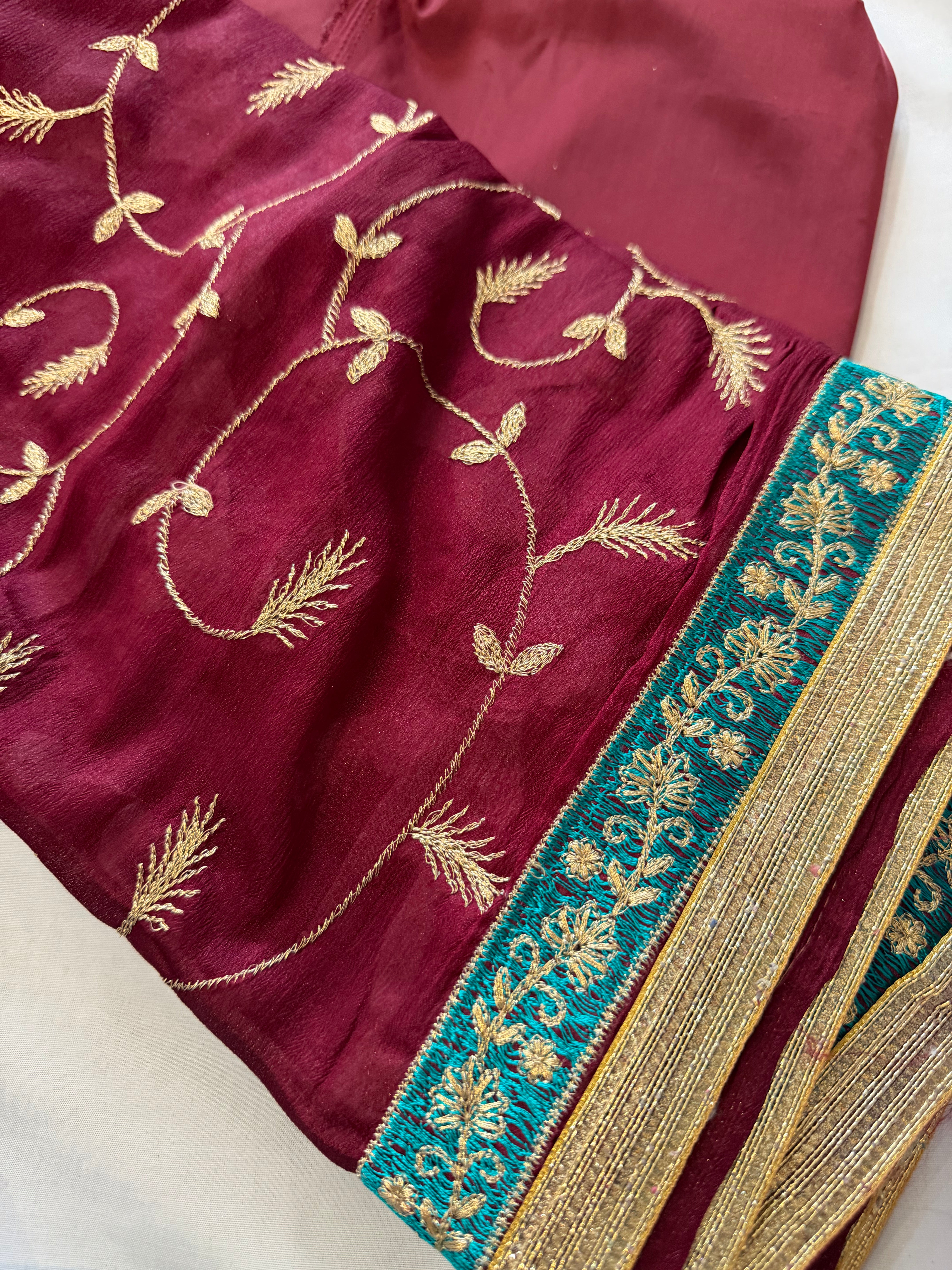 Red and Blue Silk unstitched suit