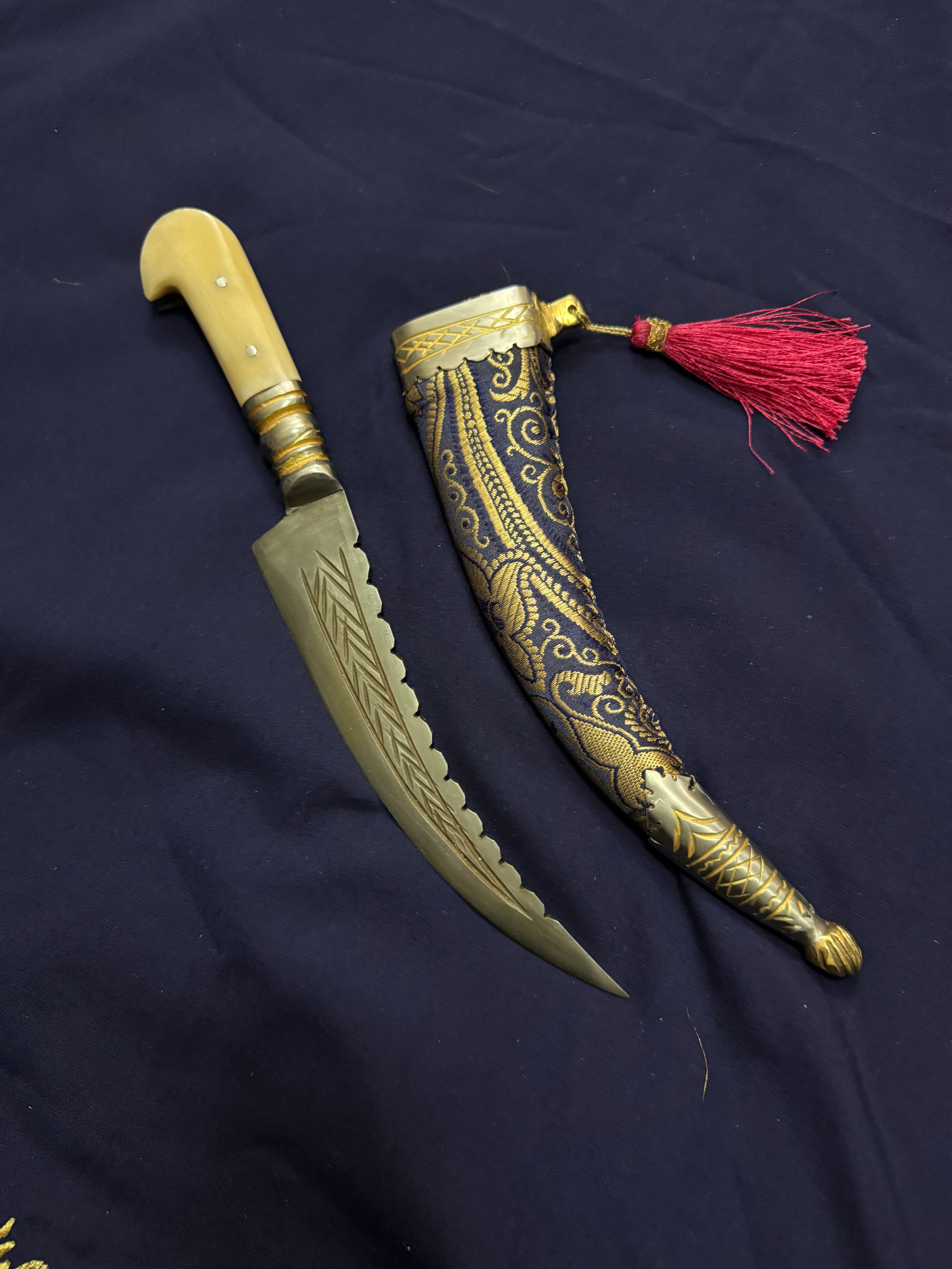 12" Curved Kirpan Blue Pattern