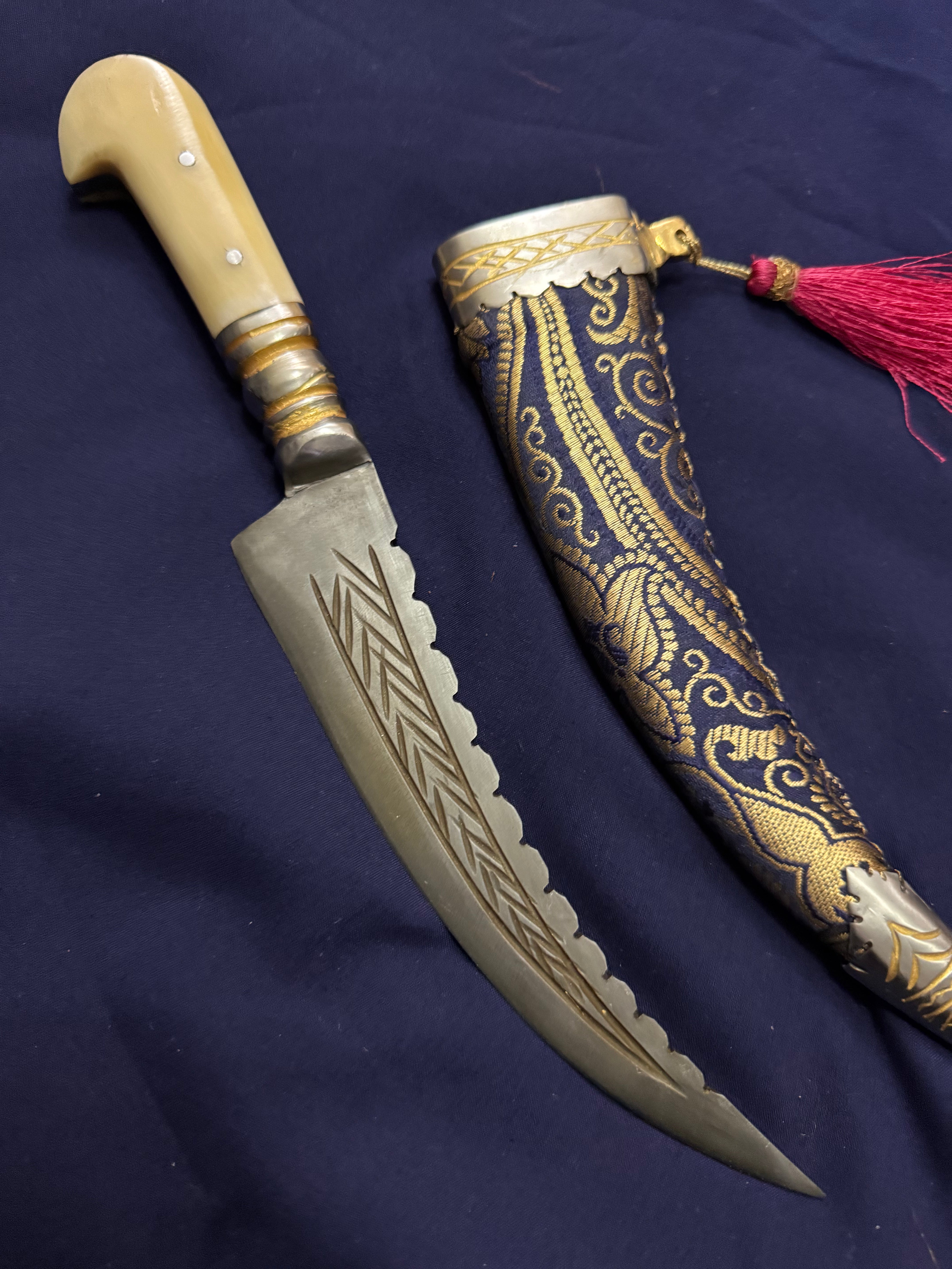 12" Curved Kirpan Blue Pattern