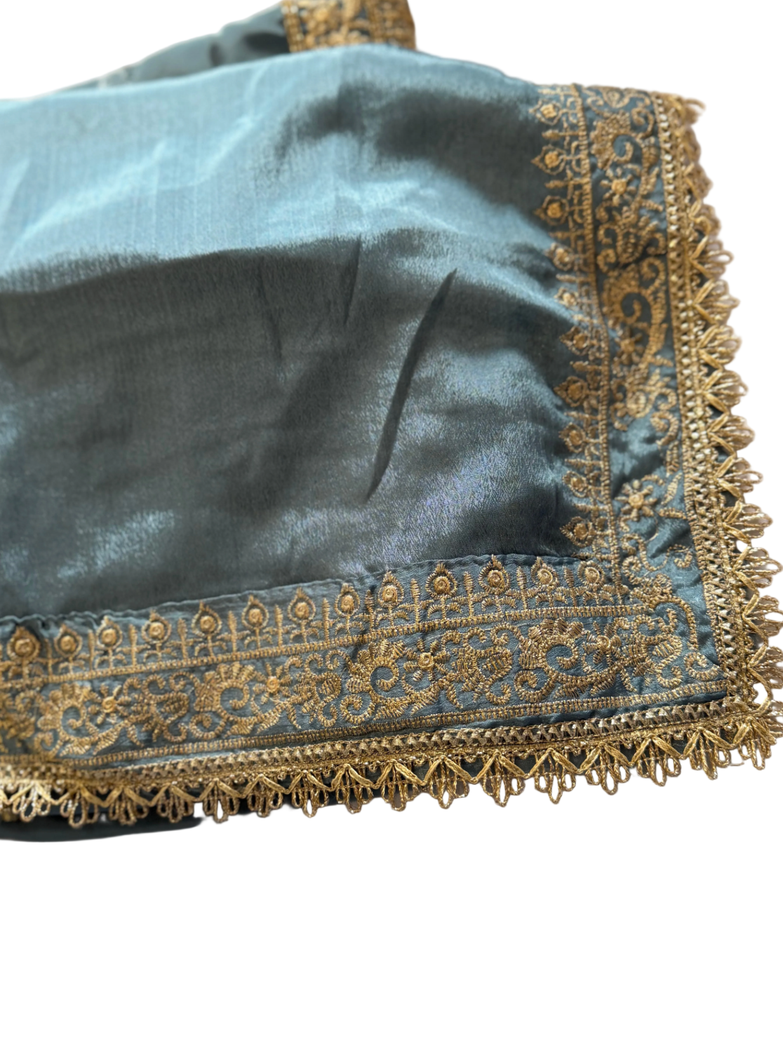 Grey and Gold Crape unstitched Suit