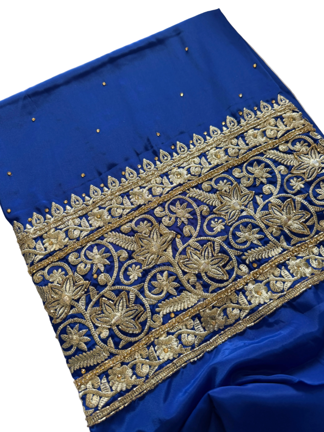 Royal Blue & Gold Crape unstitched Suit