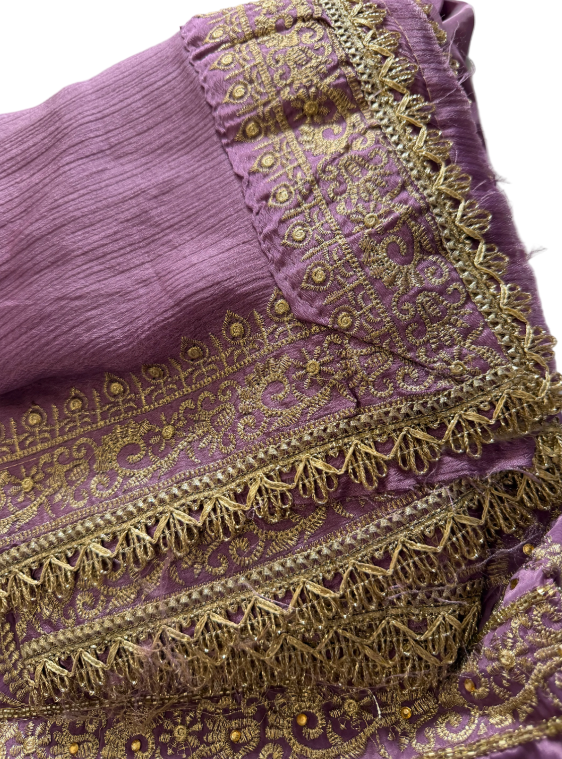 Purple & Gold Crape unstitched Suit