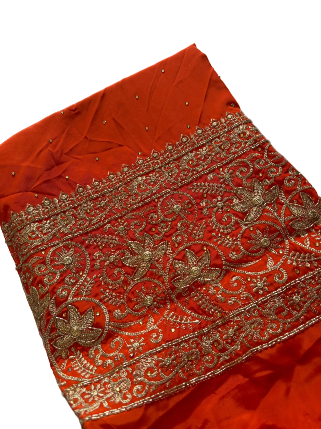 Orange & Gold Crape unstitched Suit