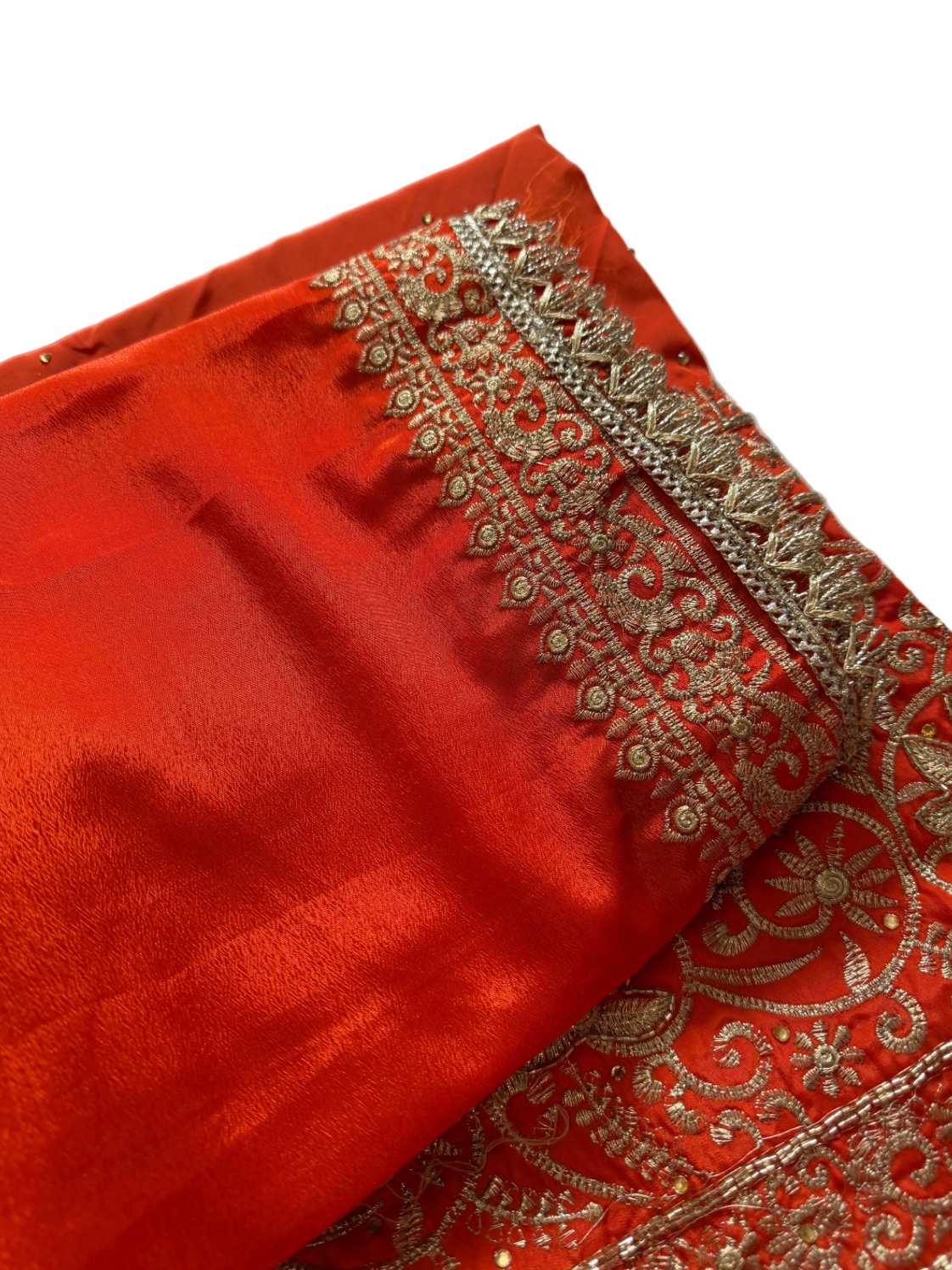 Orange & Gold Crape unstitched Suit