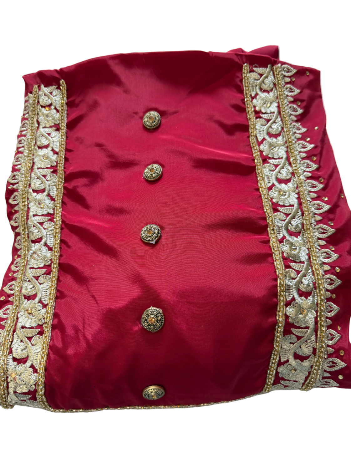 Red & Gold Crape unstitched Suit