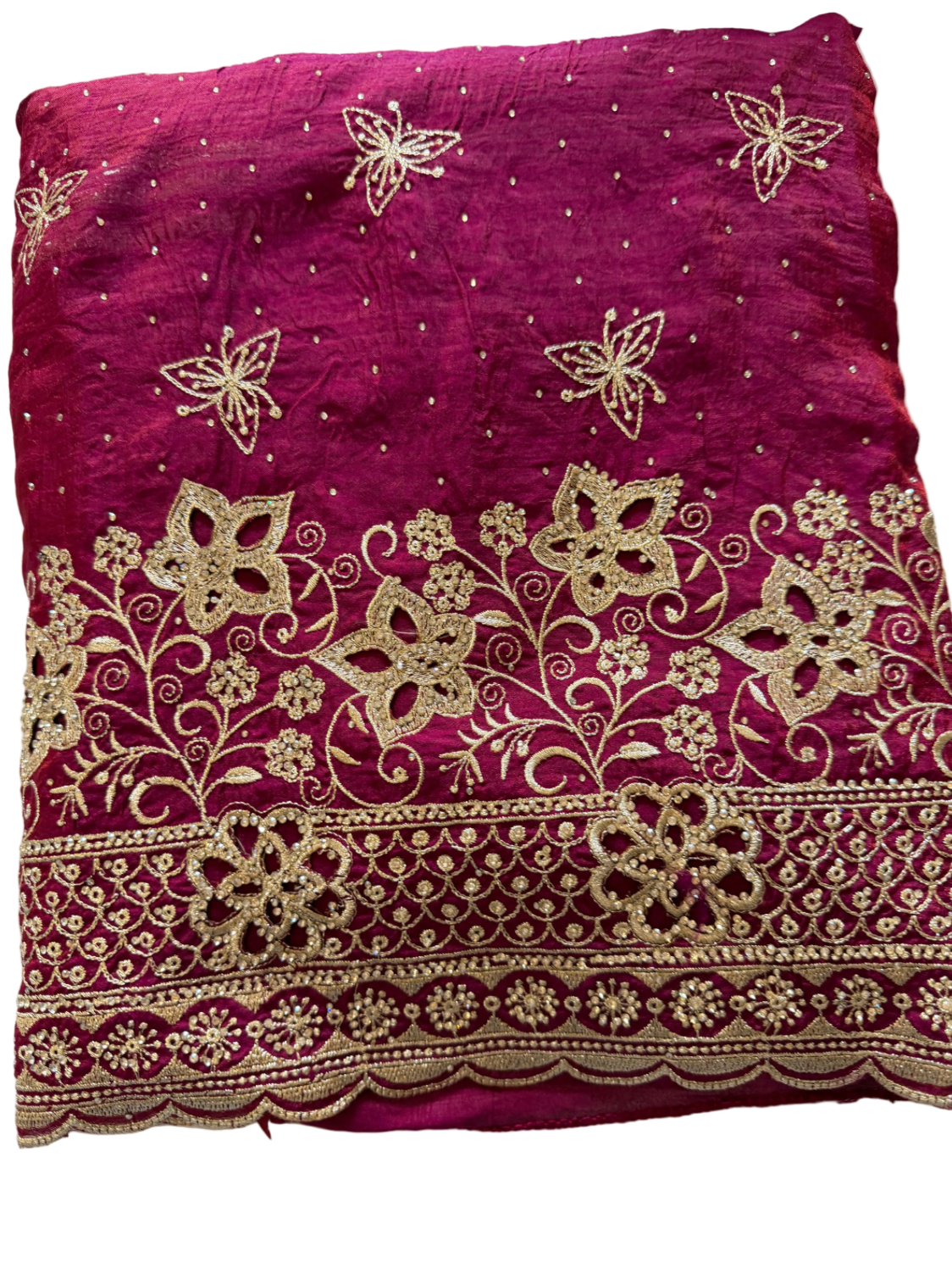 Hot Pink Gold Kadai Soft Unstitched Suit